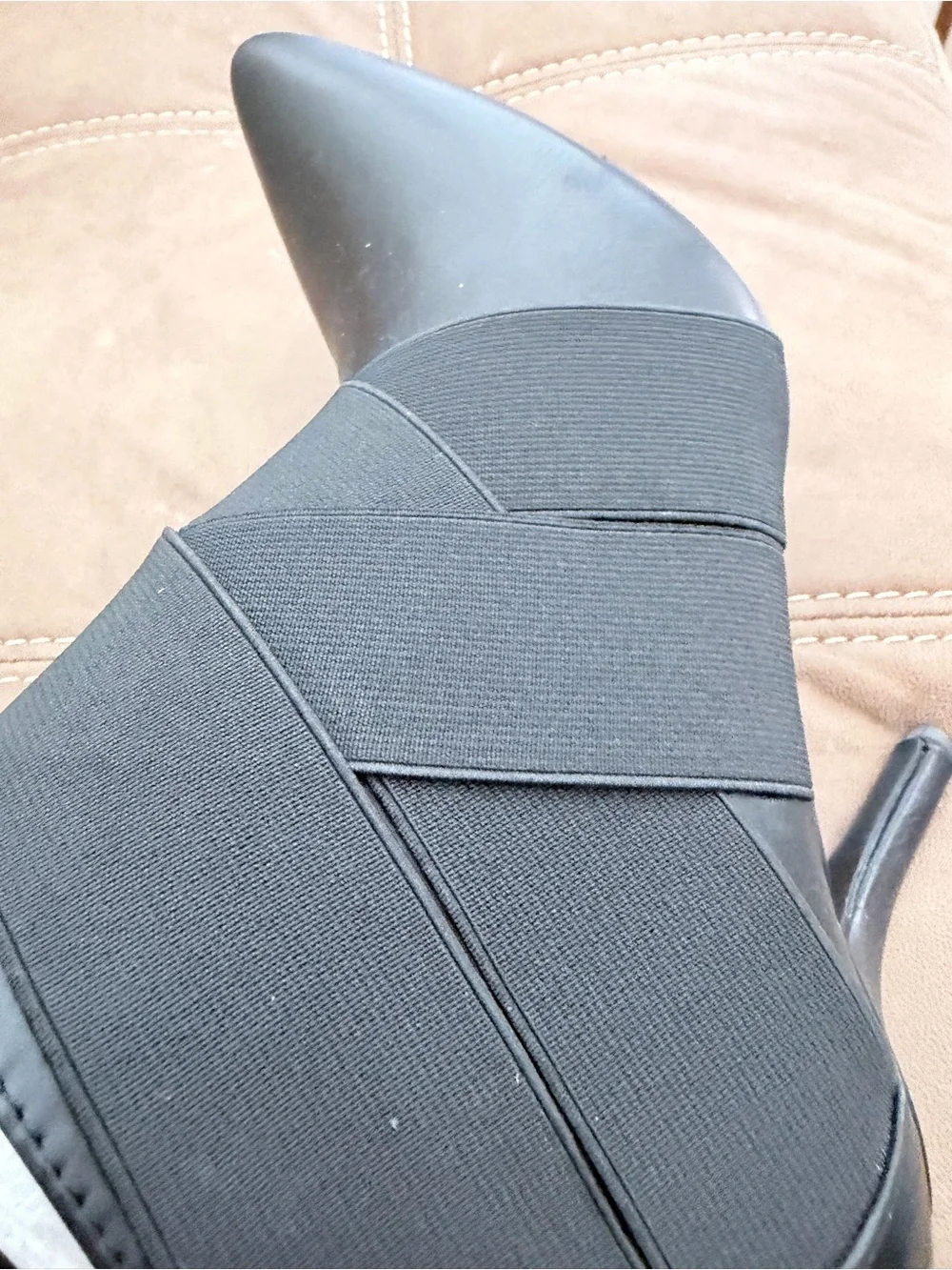 Women's Black Pointed Ankle Booties with Wrap Elastic Detail